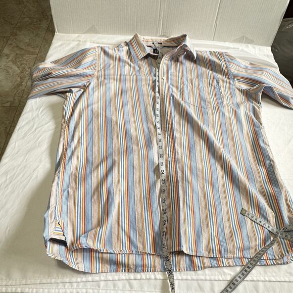 GAP Classic Fit  Button Up Shirt Mens XL 17-17.5 Blue Orange Striped Long Sleeve - Picture 6 of 10
